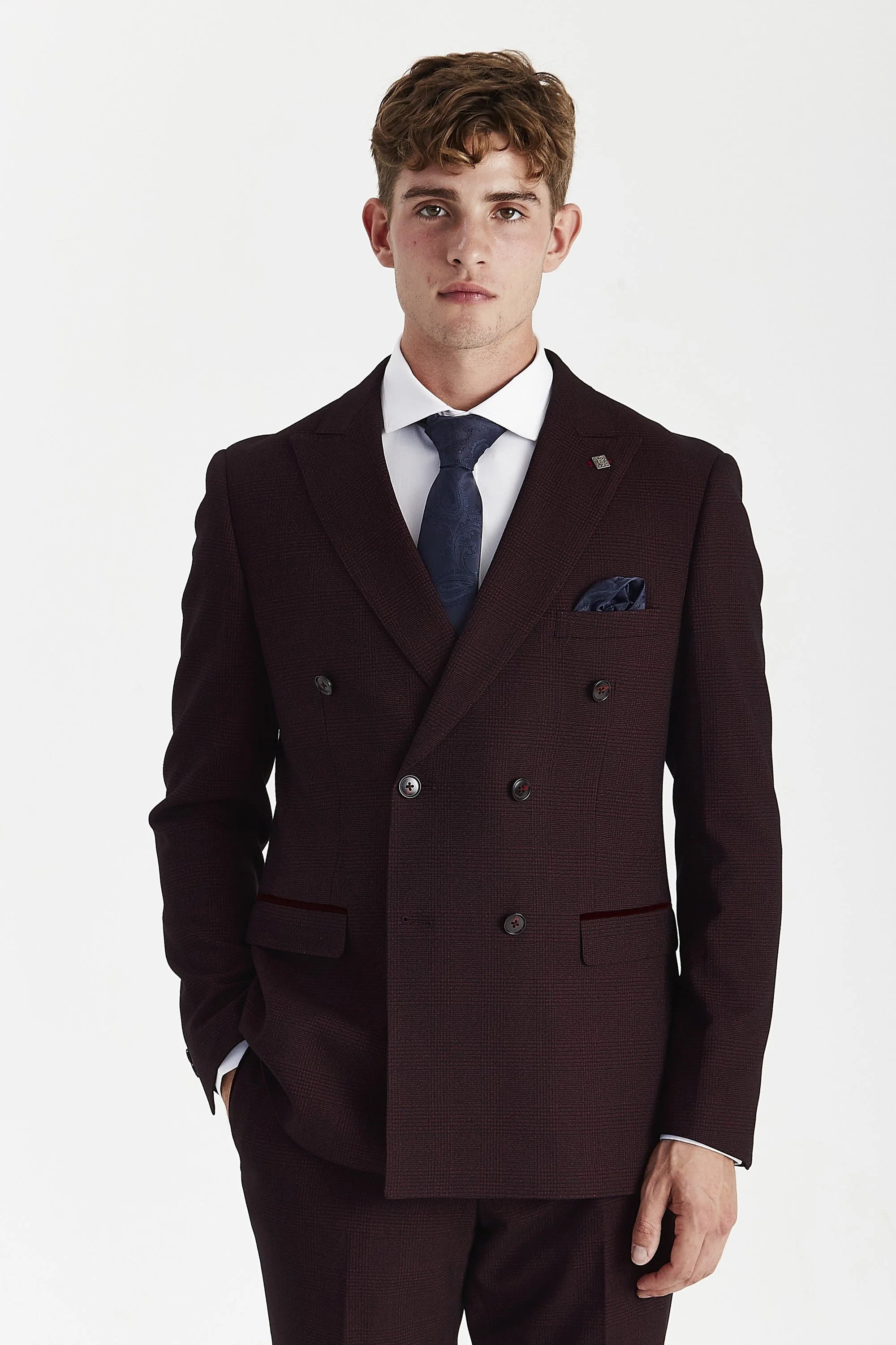 Regent - Men's Burgundy 2 Piece Double Breasted Suit