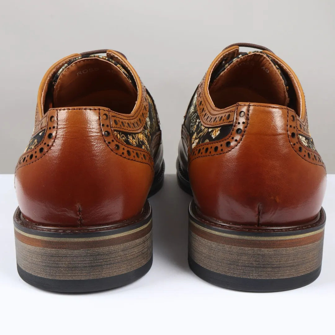 Ross - Men's Floral Print Leather Brown Brogue Shoes Ross - Men's Floral Print Leather Brown Brogue Shoes