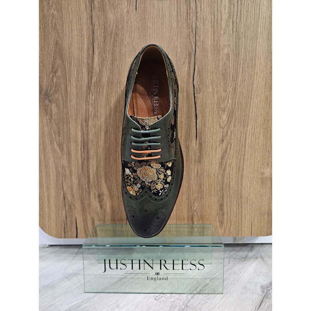 Ross Men's Floral Print Leather Green Brogue Shoes: Buy Online