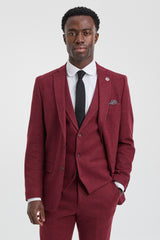 Men's Herringbone Wine Maroon 3 Piece Tweed Suit - STZ11
