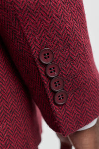 Men's Herringbone Wine Maroon 3 Piece Tweed Suit - STZ11