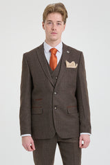 Mens Brown 3 Piece Suit with Double Breasted Waistcoat