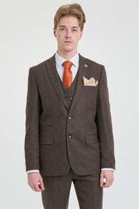 Mens Brown 3 Piece Suit with Double Breasted Waistcoat