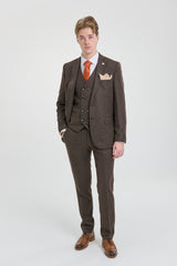 Mens Brown 3 Piece Suit with Double Breasted Waistcoat