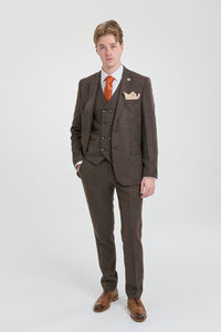 Mens Brown 3 Piece Suit with Double Breasted Waistcoat