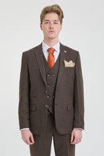 Mens Brown 3 Piece Suit with Double Breasted Waistcoat