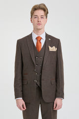 Mens Brown 3 Piece Suit with Double Breasted Waistcoat