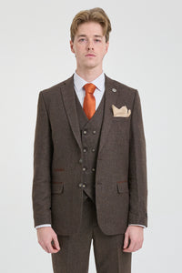 Mens Brown 3 Piece Suit with Double Breasted Waistcoat