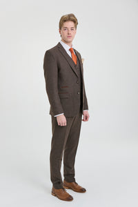 Mens Brown 3 Piece Suit with Double Breasted Waistcoat