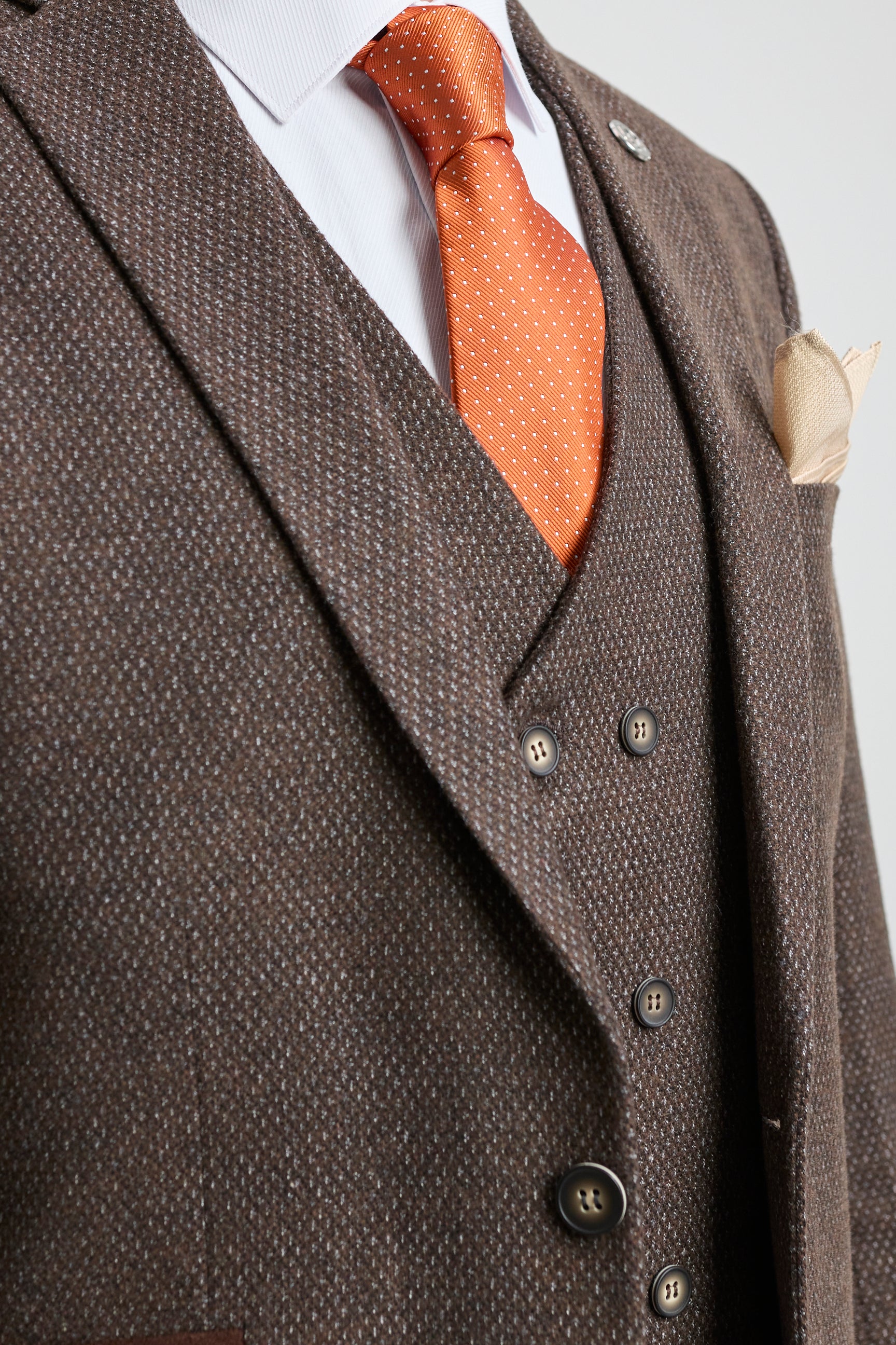 Mens Brown 3 Piece Suit with Double Breasted Waistcoat