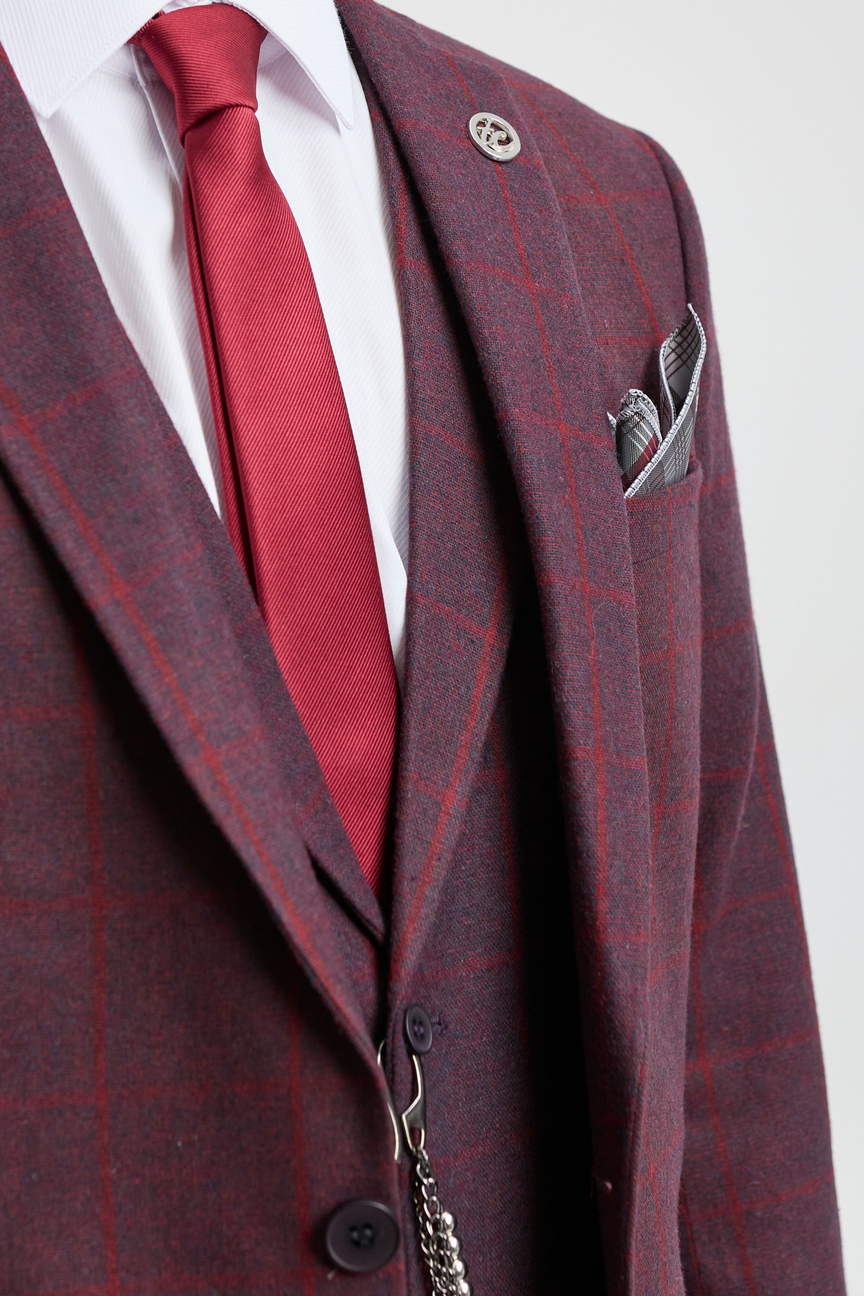 Men's 3 Piece Suit Wool Tweed Plum Wine Check 1920s Gatsby: Buy