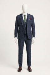 Men's 3 Piece Suit Wool Tweed Navy Blue Brown Check 1920s Gatsby