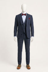 Men's 3 Piece Suit Wool Tweed Navy Blue Brown Check 1920s Gatsby