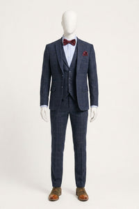 Men's 3 Piece Suit Wool Tweed Navy Blue Brown Check 1920s Gatsby