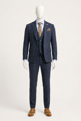Men's 3 Piece Suit Wool Tweed Navy Blue Brown Check 1920s Gatsby