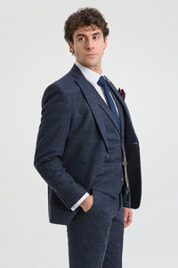 Men's 3 Piece Suit Wool Tweed Navy Blue Brown Check 1920s Gatsby