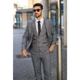 Men's 3 Piece Suit Wool Tweed Light Blue Grey Check