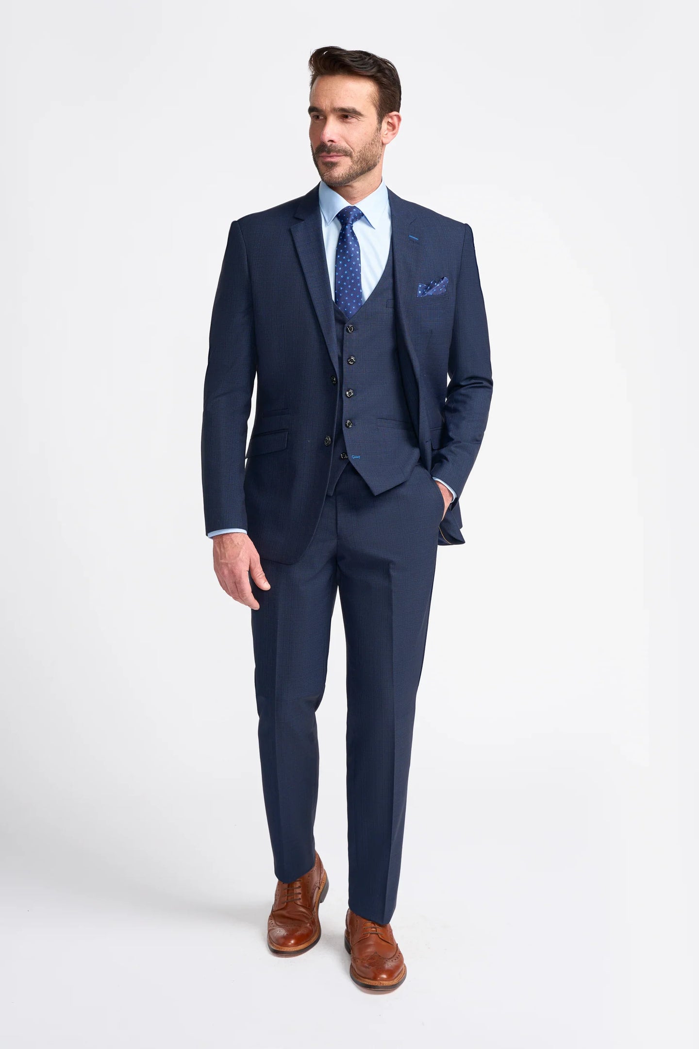 Mens Navy Blue Tailored Fit Suit