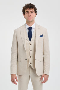 TP-21 Men's Beige 3-Piece Linen Summer Wedding Suit