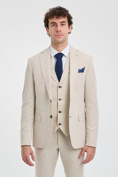 TP-21 Men's Beige 3-Piece Linen Summer Wedding Suit: Buy Online