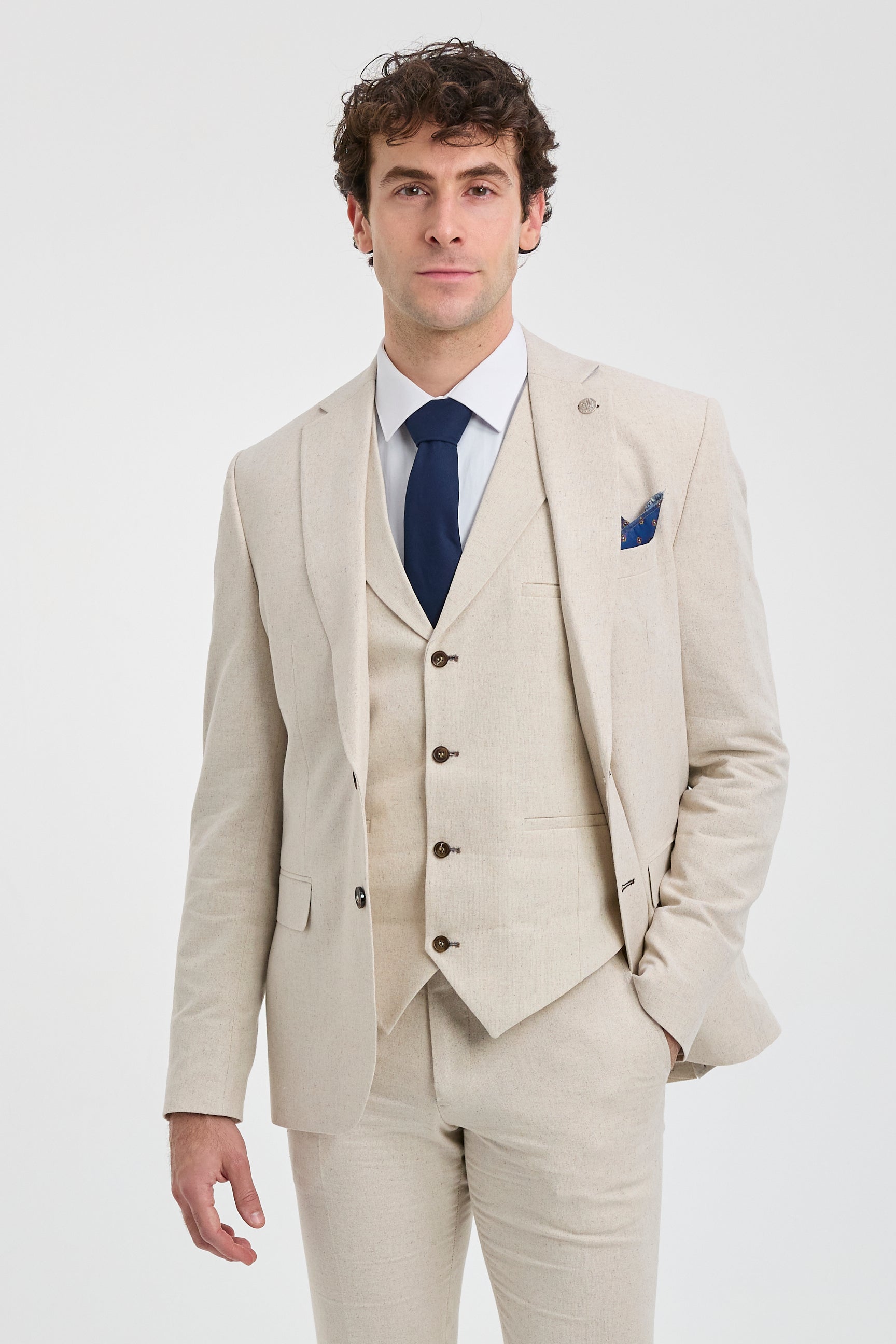 summer mens dress TP-21 Men's Beige 3-Piece Linen Summer Wedding Suit