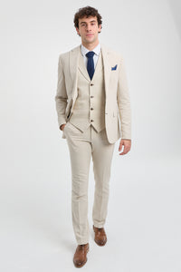 TP-21 Men's Beige 3-Piece Linen Summer Wedding Suit