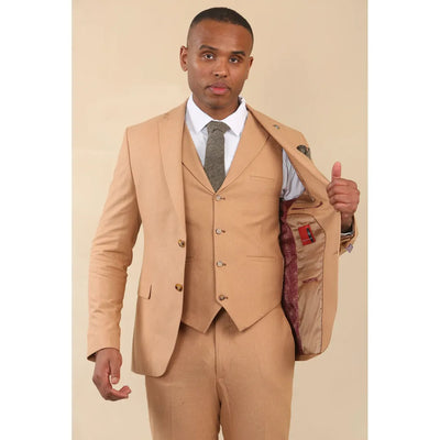 TP-23 camel 3-piece linen suit