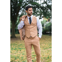 TP-23 - Men's Camel 3 Piece Linen Summer Wedding Suit