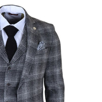 Men's Grey Tweed Check 3 Piece Suit