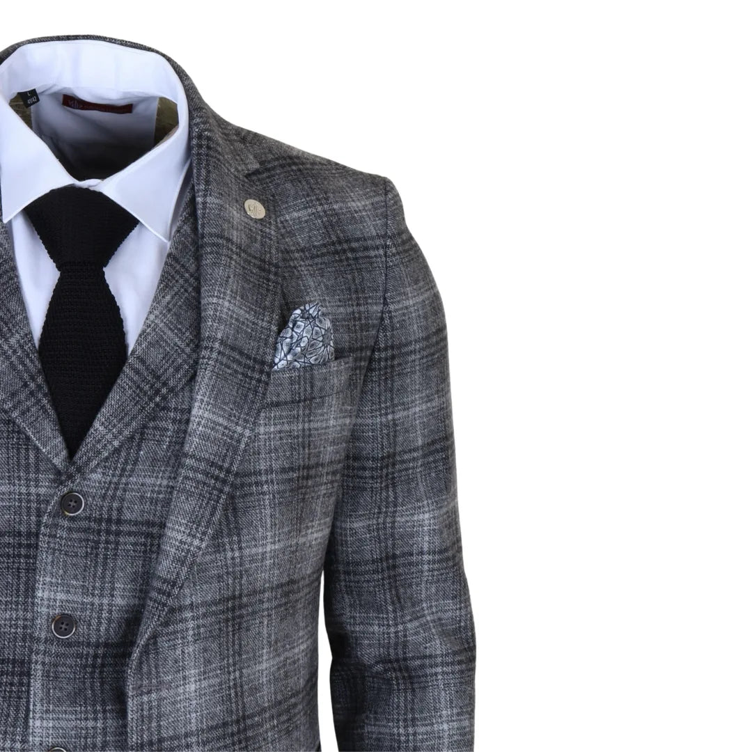Men's Grey Tweed Check 3 Piece Suit