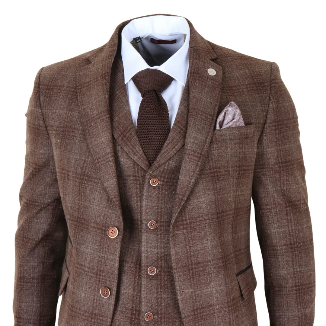 Men's Brown Tweed Check 3 Piece Suit