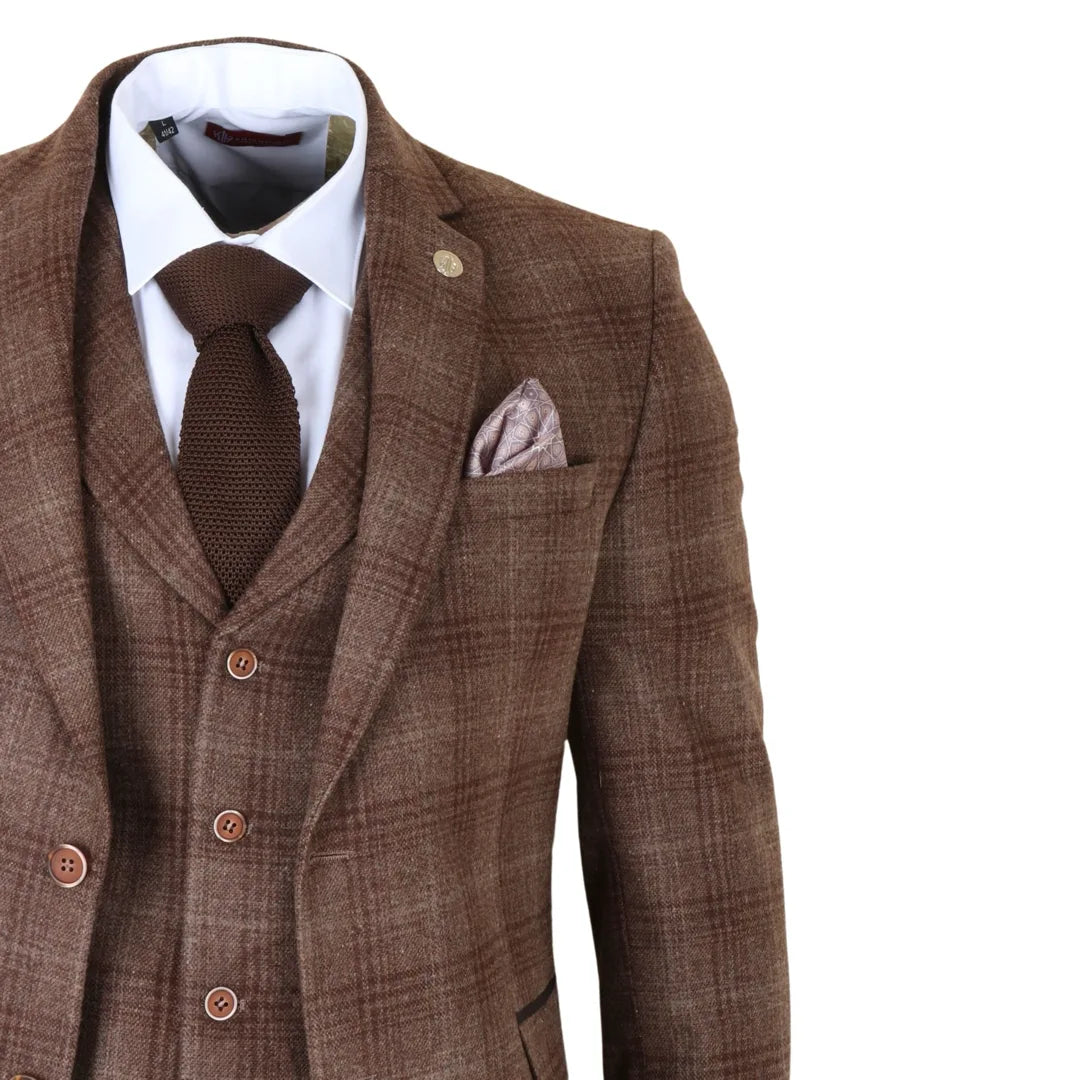 Men's Brown Tweed Check 3 Piece Suit