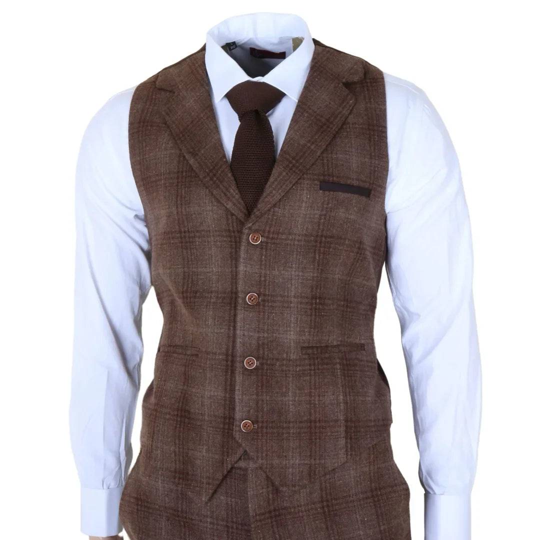 Men's Brown Tweed Check 3 Piece Suit