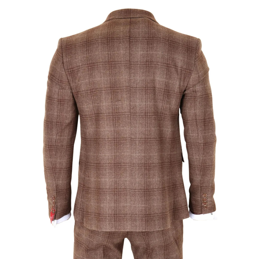 Men's Brown Tweed Check 3 Piece Suit