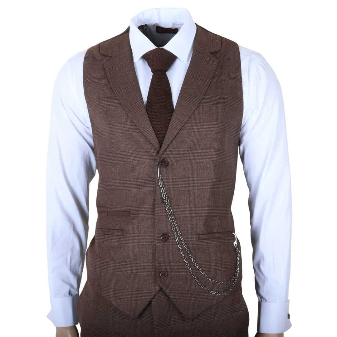 TruClothing TP-50 - Men's Brown 3 Piece Prince Of Wales Suit, 38" Jacket 32" Trousers TruClothing TP-50 - Men's Brown 3 Piece Prince Of Wales Suit, 38" Jacket 32" Trousers