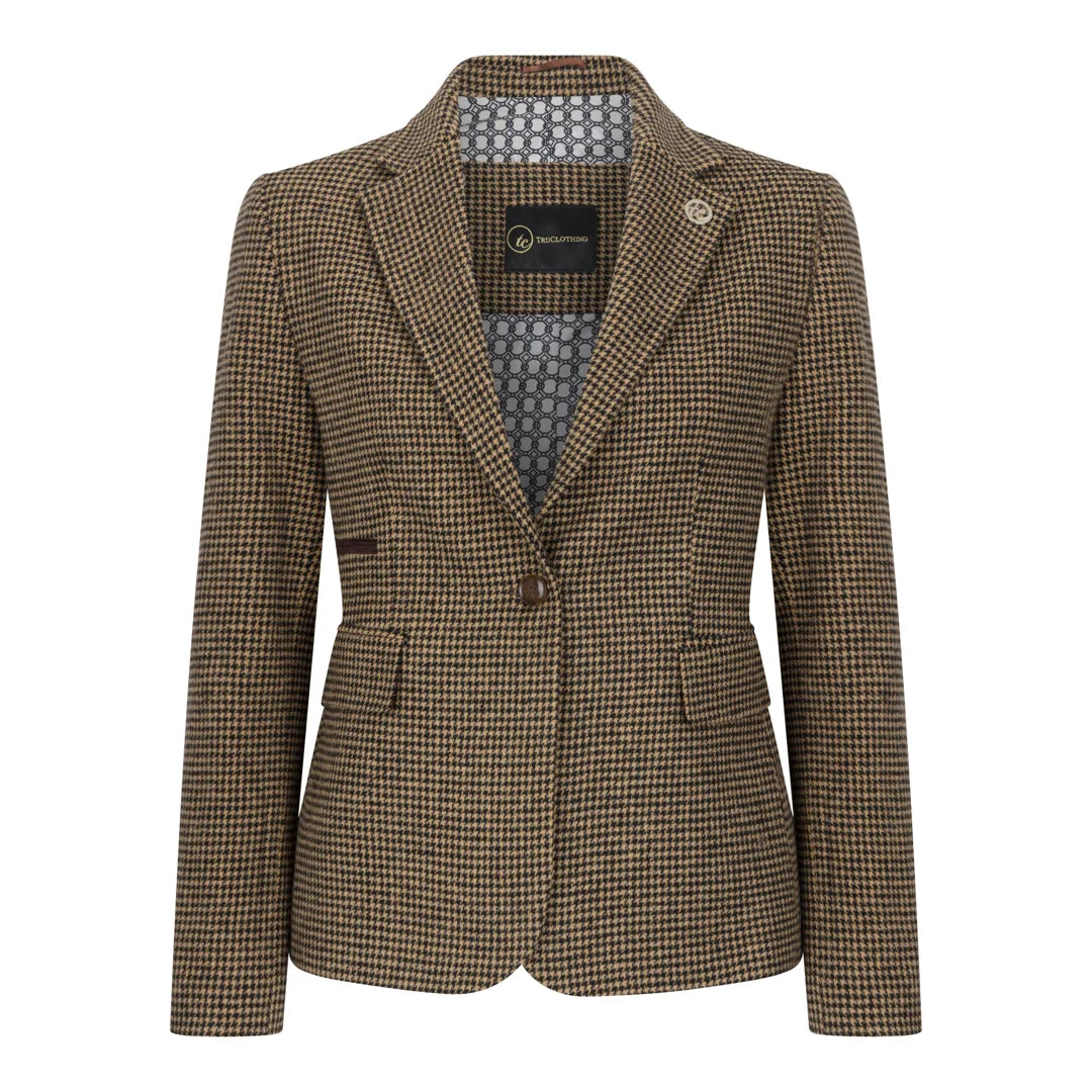 TPW-20 - Women's Wool Blend Brown Dogtooth Tweed Blazer