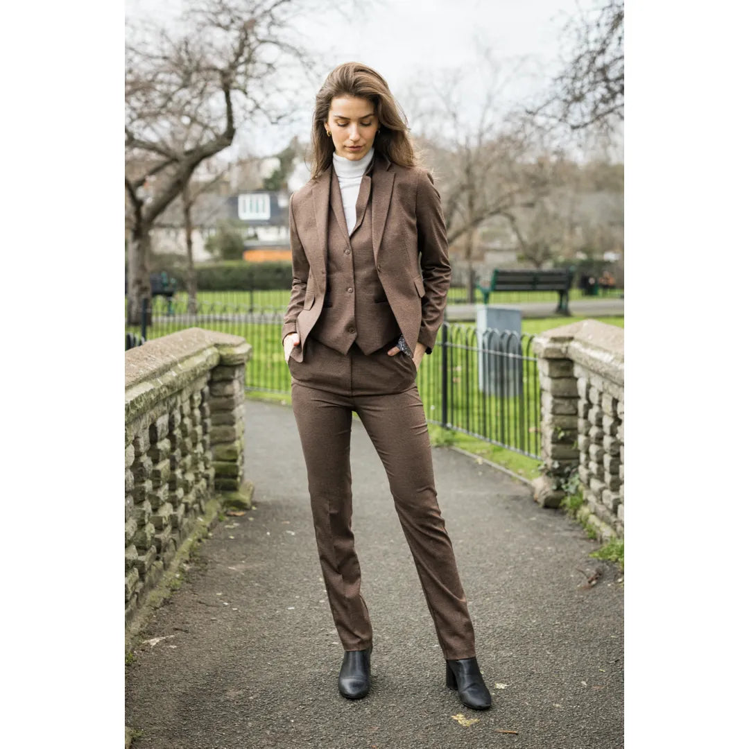 women's brown dress suit Northfield Basketweave Brown Suit Women