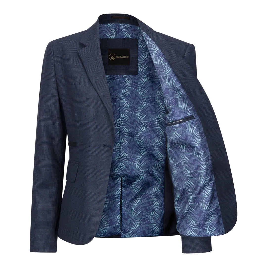 TPW52 - Women's Navy 3 Piece Prince Of Wales Check Suit