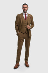Thomas - Men’s Brown 3 Piece Wool Blend Tweed Suit