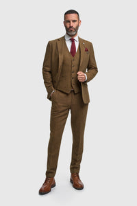 Thomas - Men’s Brown 3 Piece Wool Blend Tweed Suit