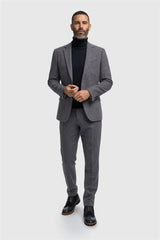 Thomas - Men’s Navy 3 Piece Wool Blend Tweed Suit