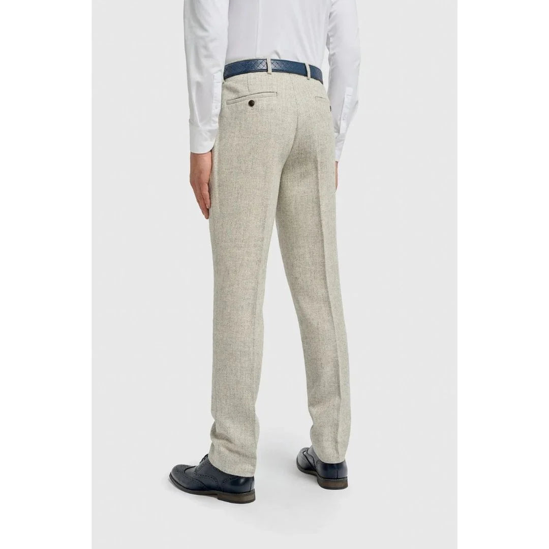 Thomas - Men's Grey Wool Blend Herringbone Tweed Trousers