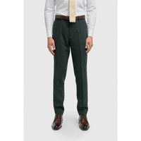 Thomas - Men's Olive Wool Blend Herringbone Tweed Trousers