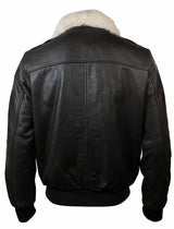 Mens Real Fur Collar Leather Bomber Pilot Flying Jacket Black Brown-Brown