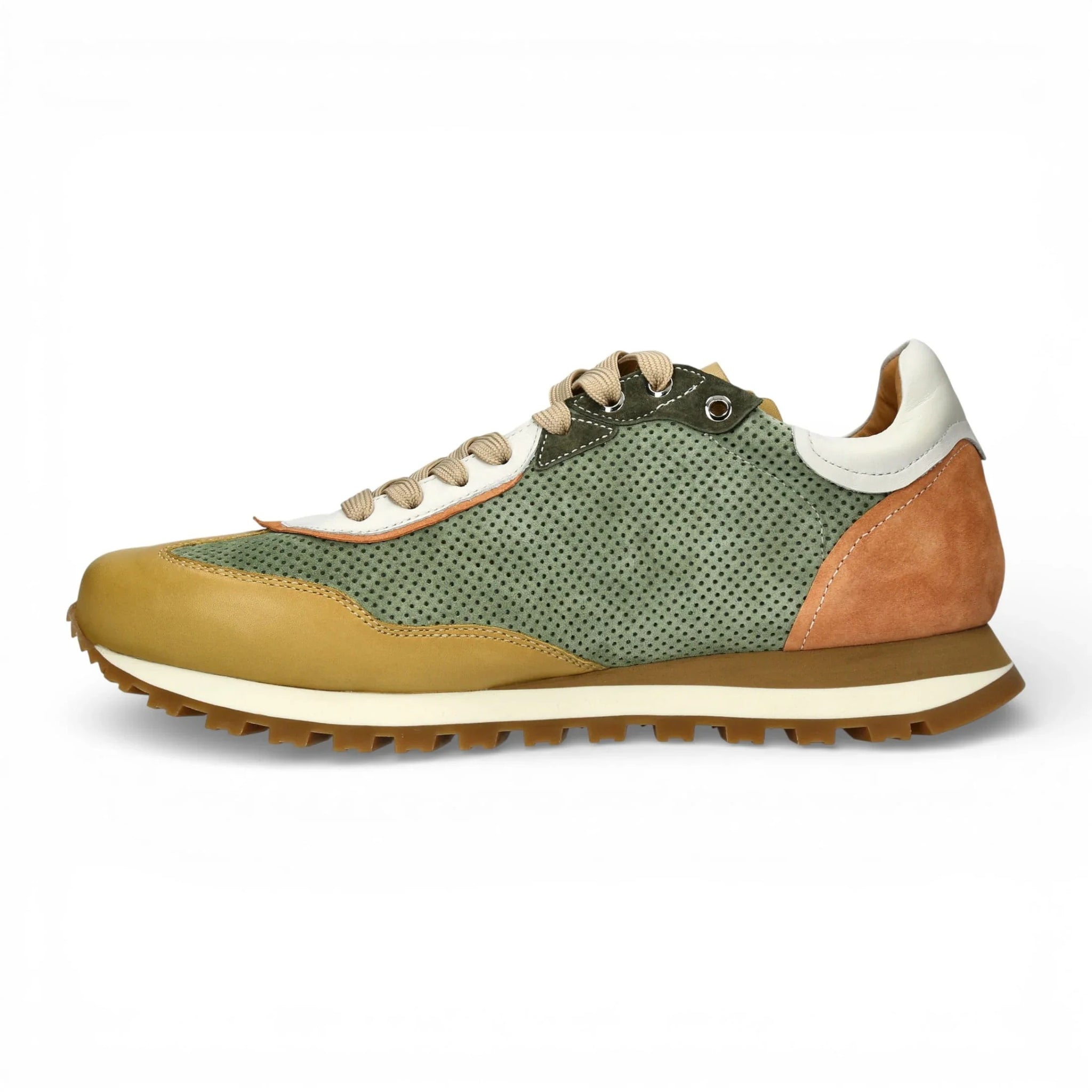 Aglae 02 - Men's Green Beige Leather Sneakers