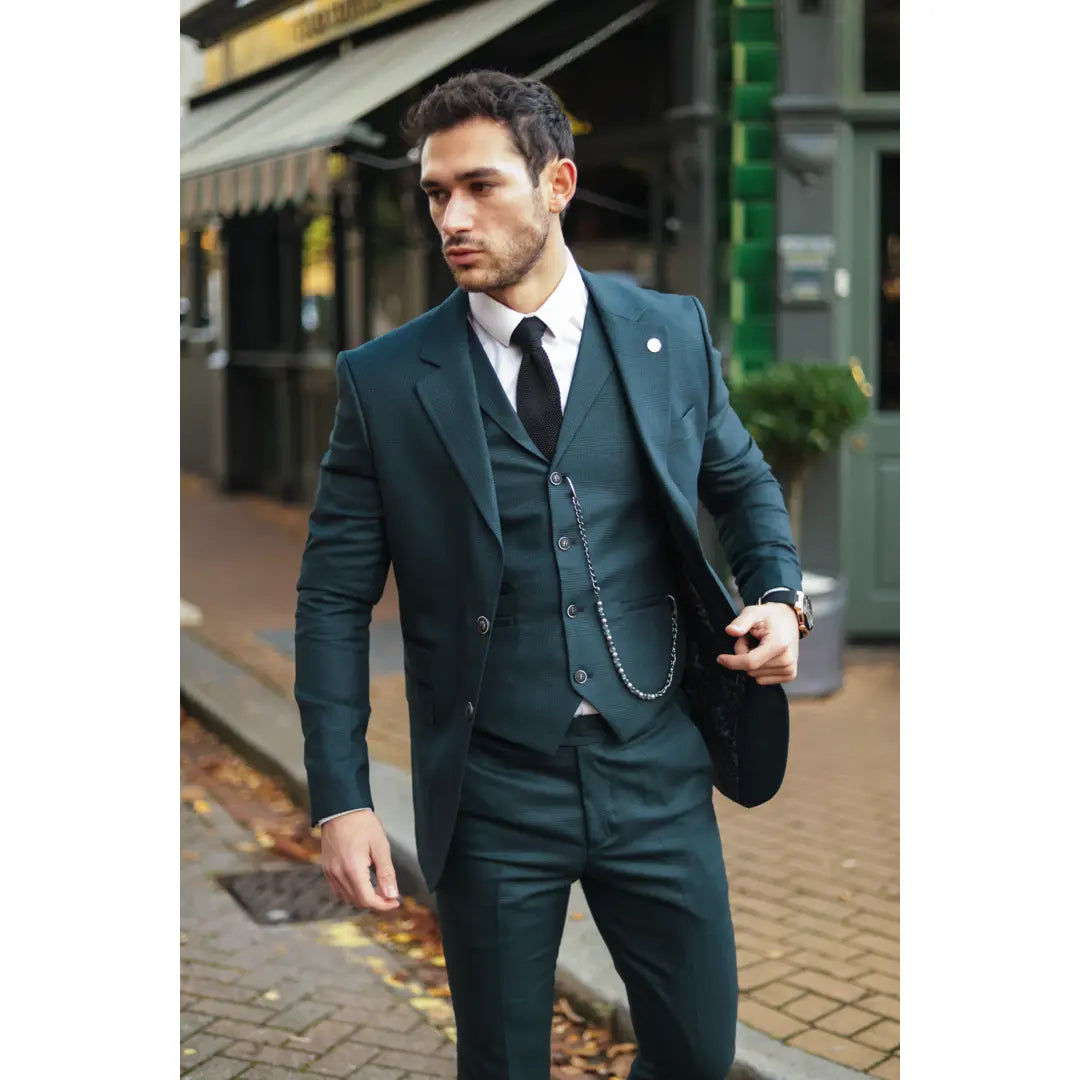 AK-07 Men's 3-Piece Olive Green Check Suit AK-07 Men's 3-Piece Olive Green Check Suit