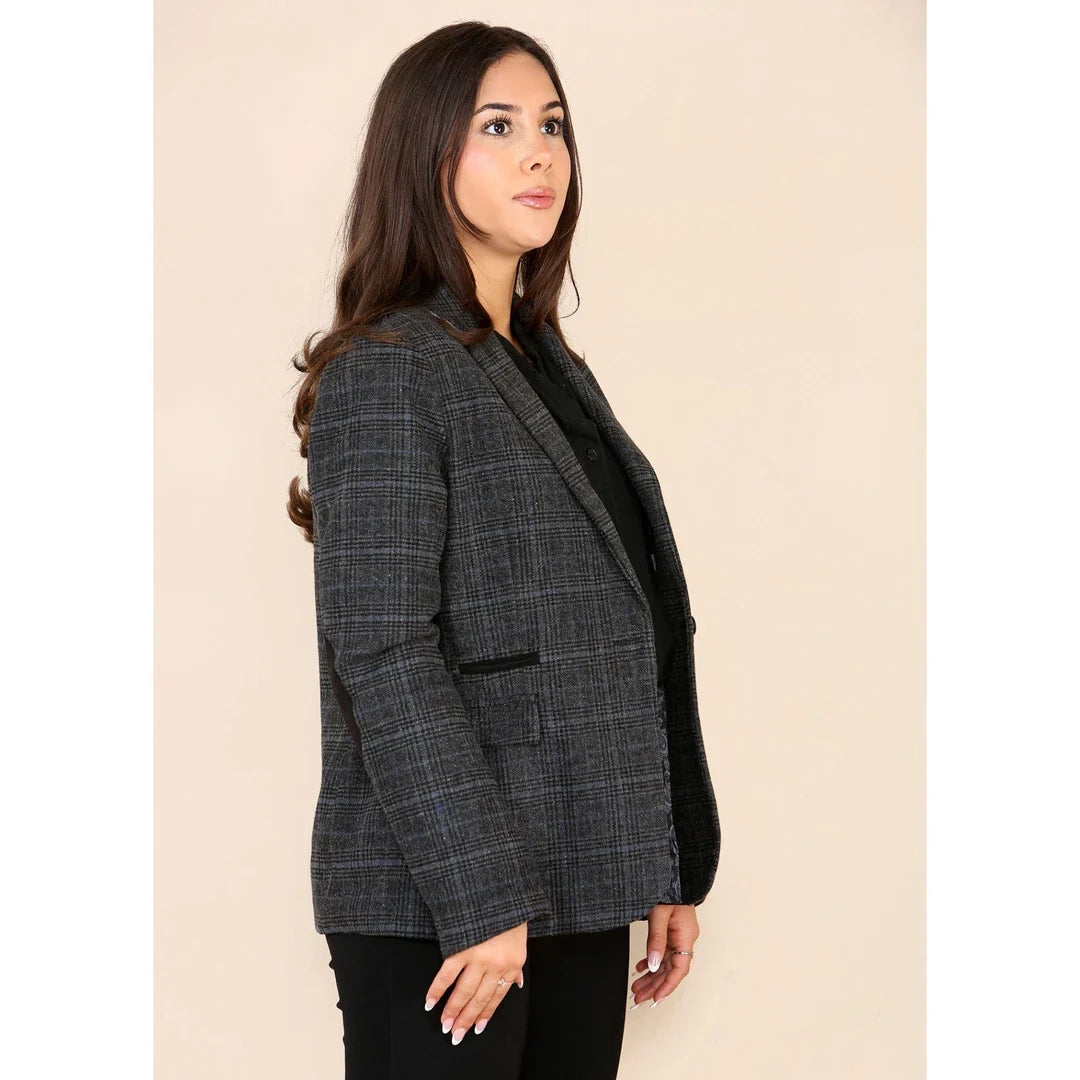Women's Tweed Check Blazer Grey Suit