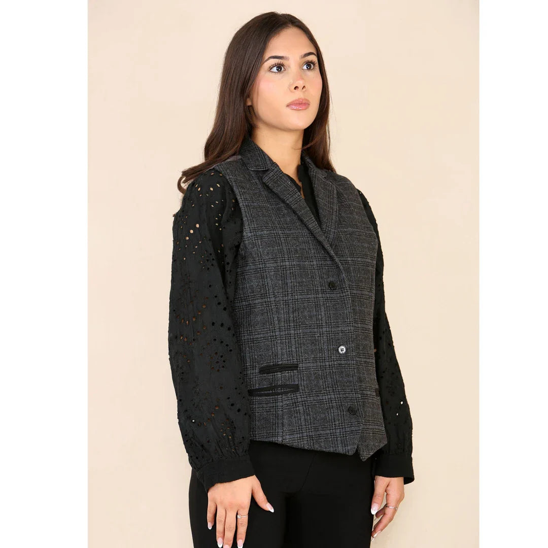 Women's Tweed Check Waistcoat Grey