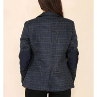 Women's Tweed Check Blazer Blue Suit