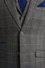 Cavani Albert - Men's Herringbone Tweed Check 3 Piece Suit - Charcoal